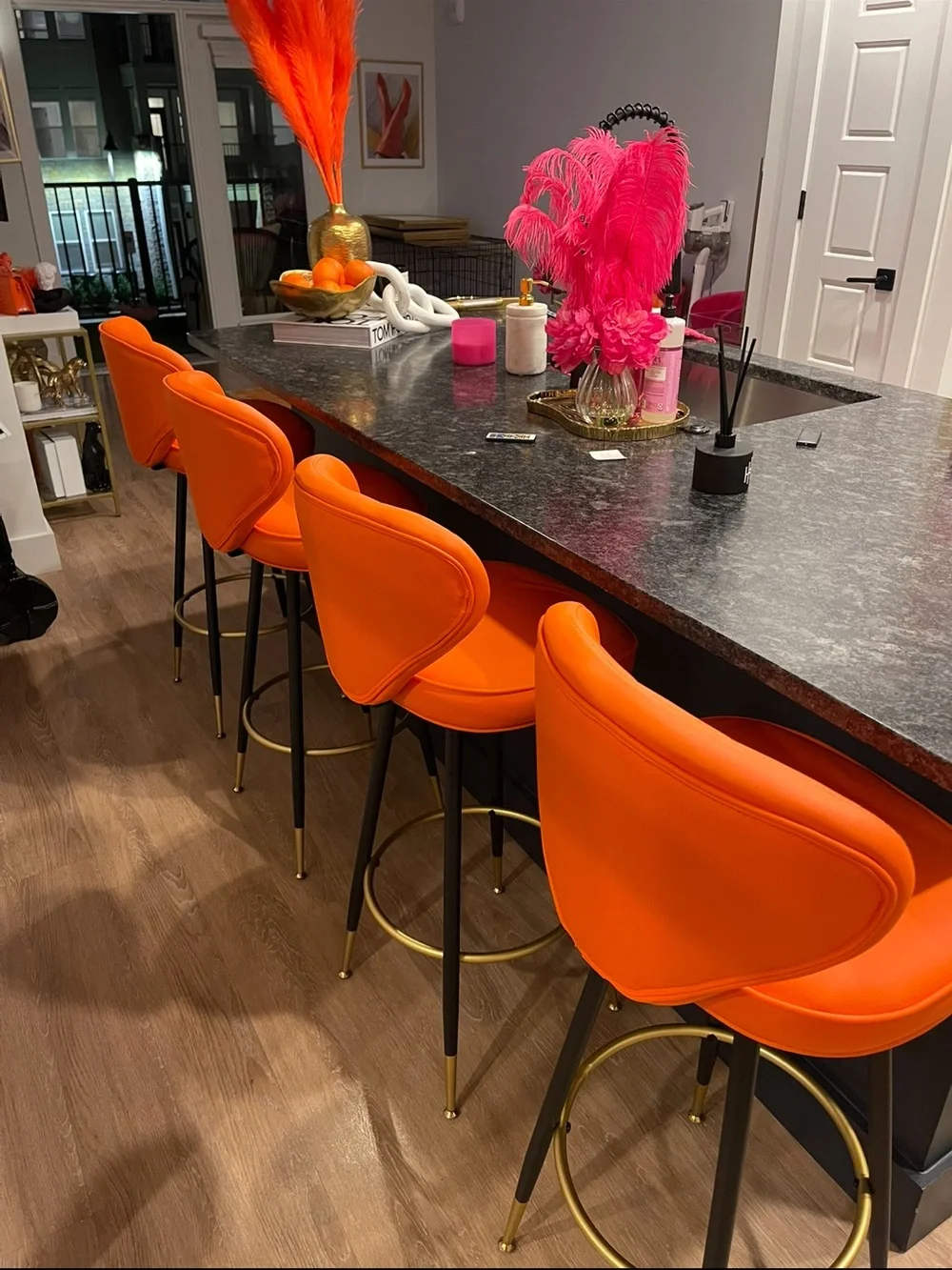 Orange set of 4 barstools